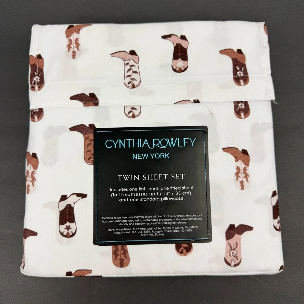 Cynthia Rowley New York‎ Twin Sheet Set with Cowboy Cowgirl Western Boots New